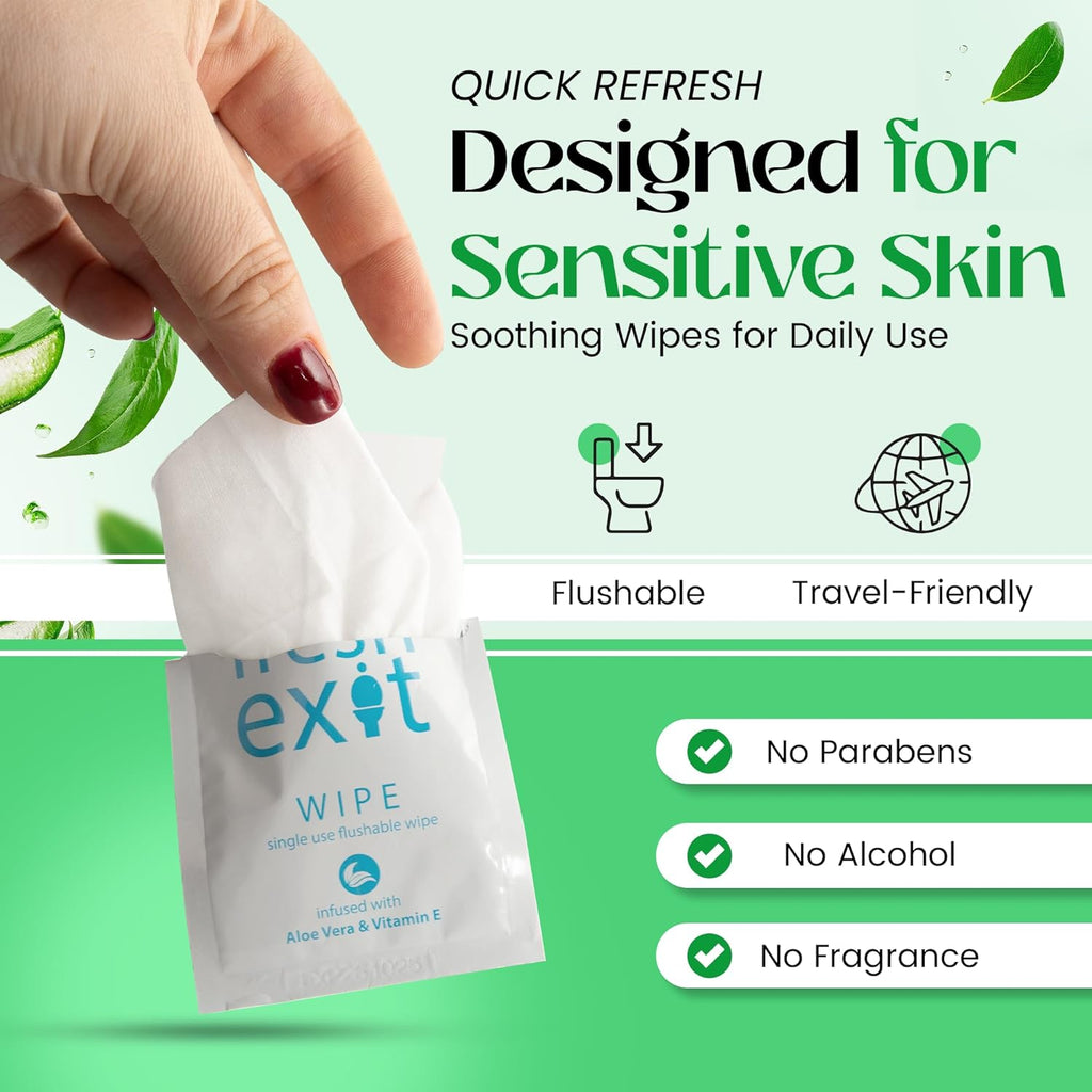 Flushable Wipes for Adults – 36 Individually Wrapped Biodegradable Wet Wipes, Travel Size, Extra-Large Unscented, hypoallergenic – Feminine Hygiene & Personal Care Wipes