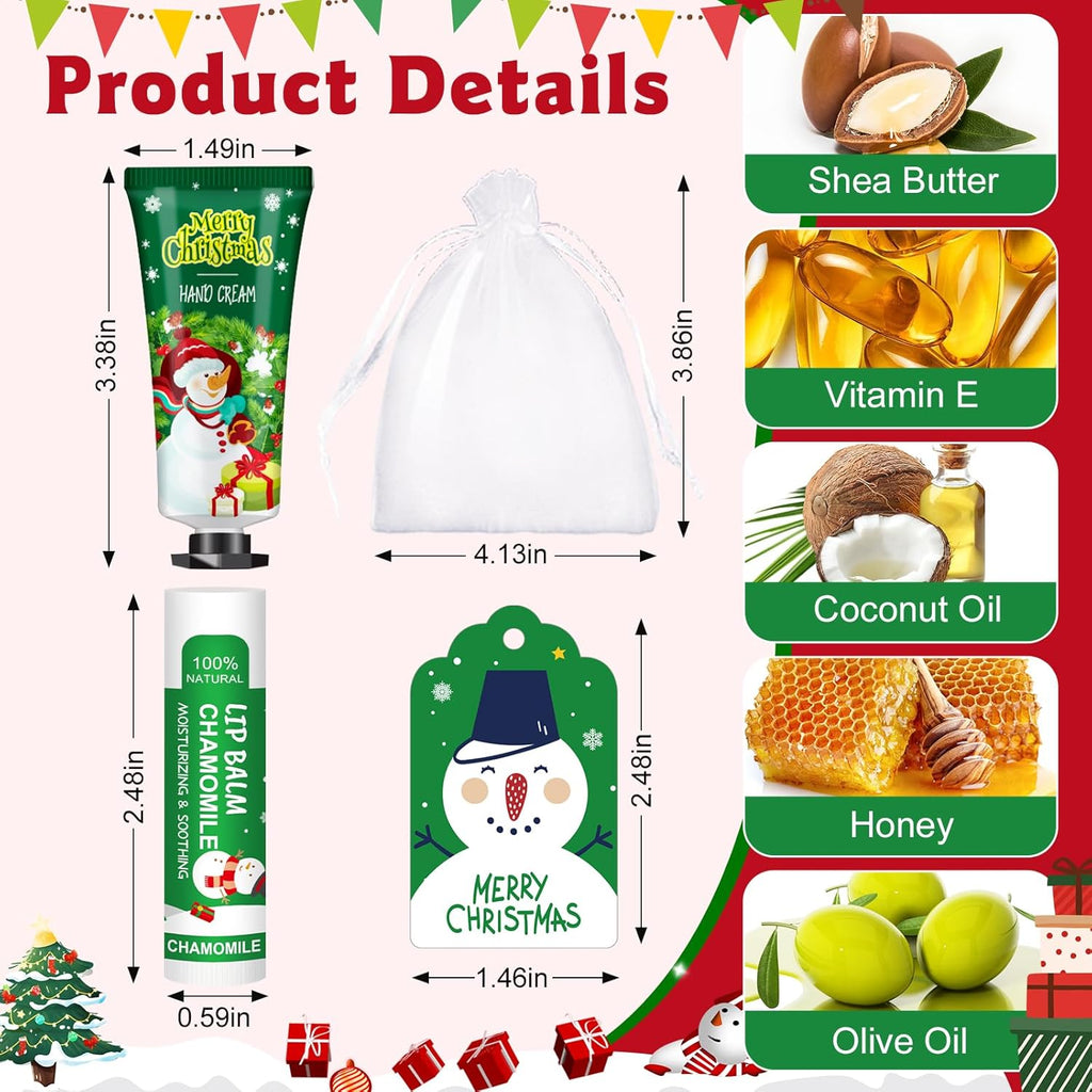 60 Pack Christmas Hand Cream and Lip Balm Set, Stocking Stuffers for Women, Bulk Hand Lotion for Christmas Gifts, Christmas Party Favors, Party Supplies and Christmas Decorations