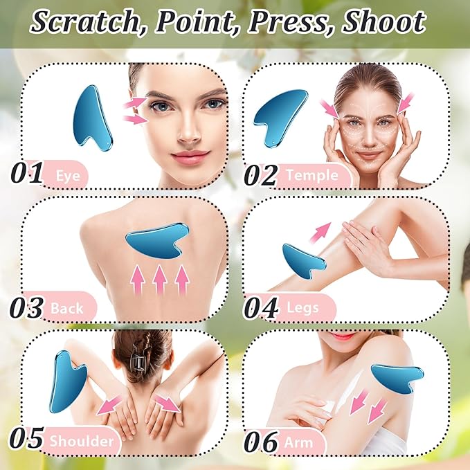 Nuanchu Stainless Steel Gua Sha Facial Tools Metal Guasha Tool for Face Body Jawline Shaper, Double Chin Reducer, Puffiness Reducing, Lymphatic Drainage Massager Skin Care Gift with Pouch(Blue)