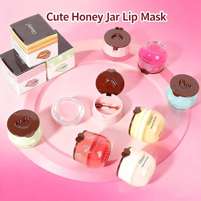 3 PCS Bee Lip Balm Honey Pot,Strawberry, Watermelon, Honey Flavors,Hydrating Lip Masks Overnight Reduces Lip Lines,Lip Prevention Dry &Cracked, Lip Balm Bulk, Christmas Gifts