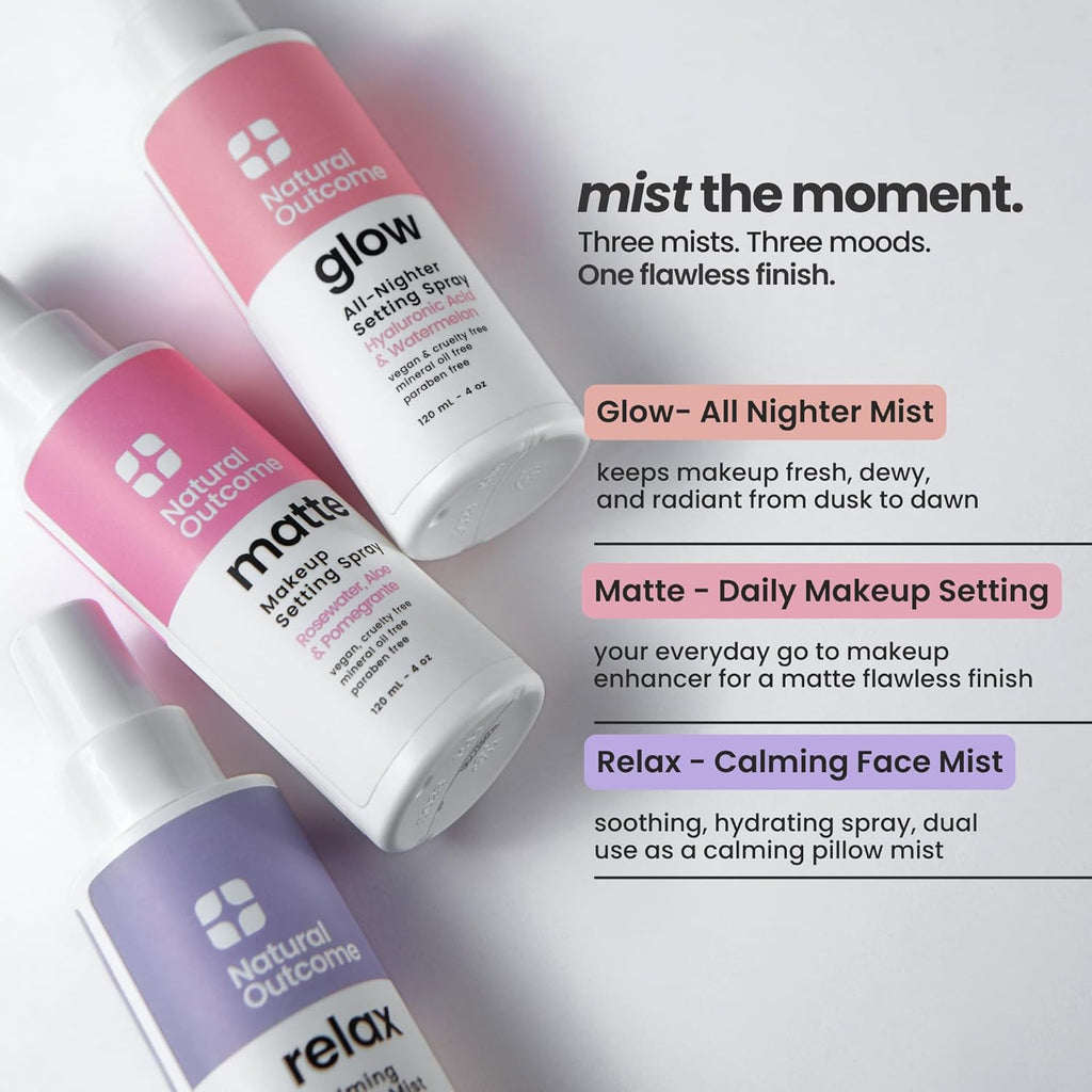 natural outcome Face Mist Trio Collection – Hydrating Facial Mist Spray for Glowing Skin – Rosewater, Lavender & Hyaluronic Acid – Makeup Setting & Refreshing Face Spray Mist