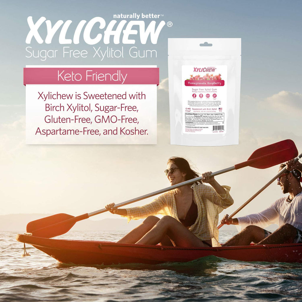 Xylichew 100% Xylitol Chewing Gum - Non GMO, Non Aspartame, Gluten Free, and Sugar Free Gum - Natural Oral Care, Relieves Bad Breath and Dry Mouth - Pomegranate Raspberry, 500 Count