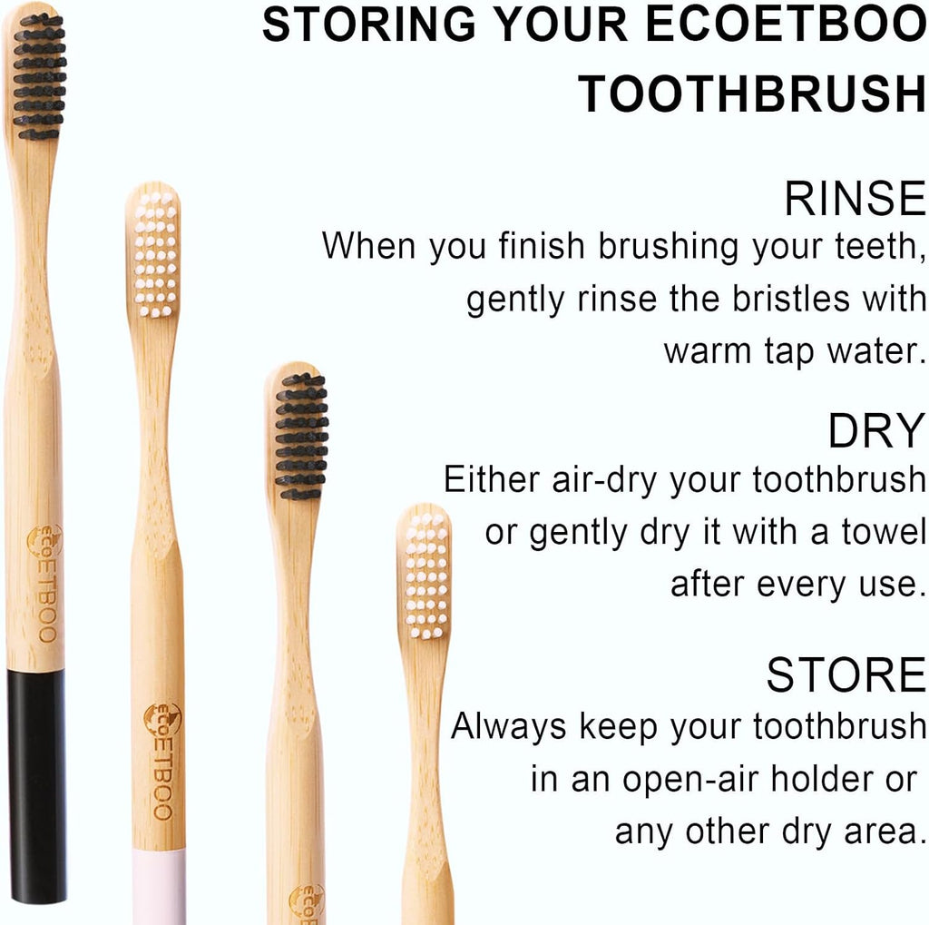 Bamboo Toothbrushes Medium Hard Bristles for Adults 10 Pack, Wooden Toothbrush Family Set Natural Organic Tooth Brush Black White