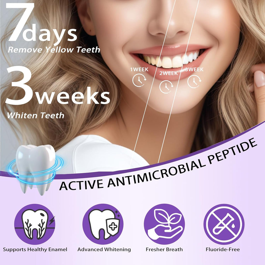 VIELLA POP Antimicrobial Peptide Whitening Toothpaste - Purple Toothpaste for Teeth Whitening | Color Correcting | Brightens Yellow | Enamel Protection | Passion Fruit & Mint Flavor (2pcs)