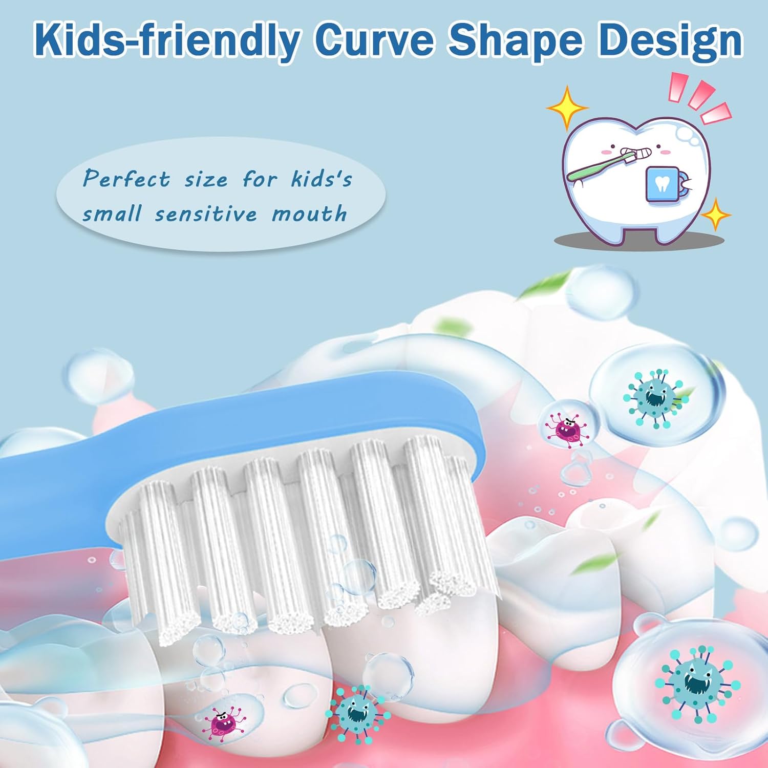 Kids Toothbrush Heads Compatible with Electric Philips Sonicare Handle 6032/94 6321 6340 6042 6320 6330, Replacement Heads Compact for Child 3-7 Years Old, Mini Brush Heads with Caps, Pink&Blue 4 Pack