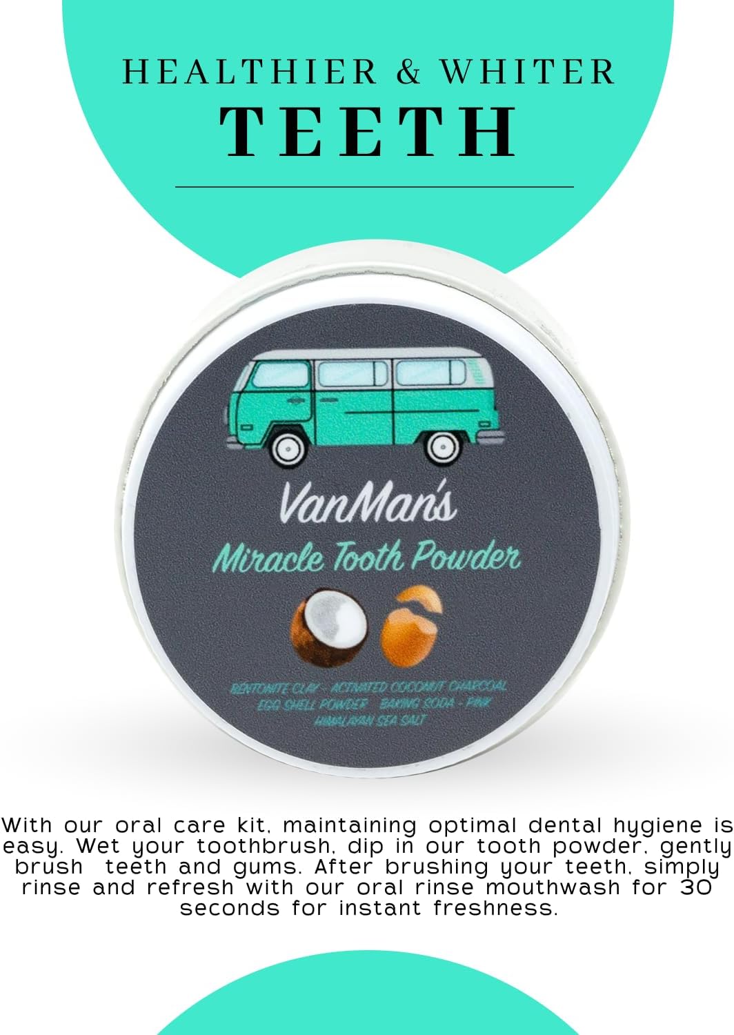 Vanman’s - Miracle Tooth Cleaning Powder Toothpaste - Fluoride-Free Whitening Tooth Powder with Coconut Charcoal, Eggshell Powders - Remineralizing Toothpaste - 2.2 Ounce