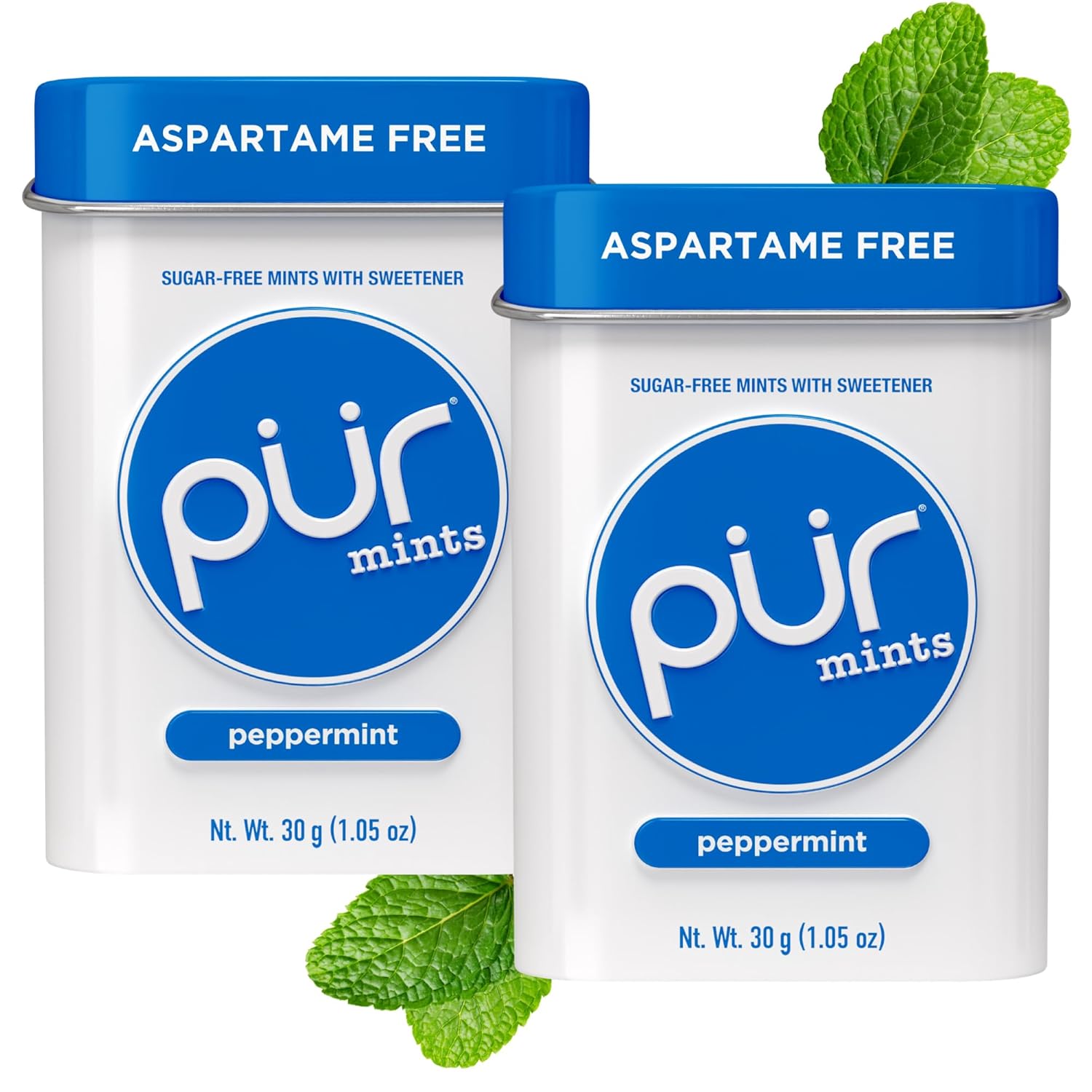 PUR Mints | Aspartame Free Mints | Made with Xylitol | Sugar Free, Vegan, Gluten Free & Keto Friendly | Natural Peppermint Flavored Mints, 30 Pieces (Pack of 2)