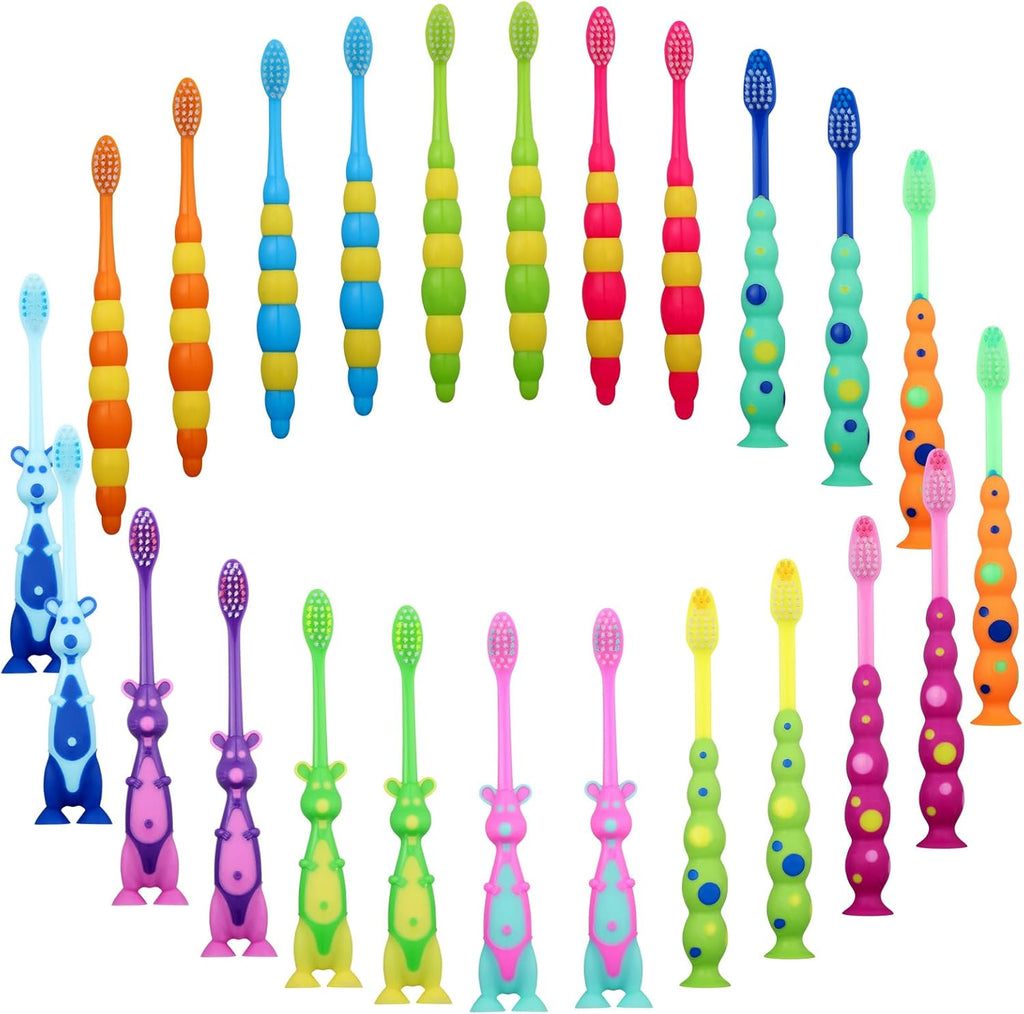 Toddler Toothbrush Pack - 36 Pieces, Soft Bristle Animal Toothbrushes with Covers & Suction Cup for Kids Sensitive Teeth