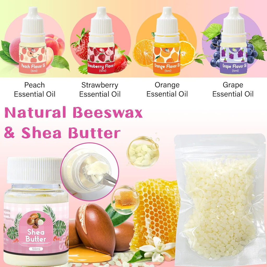 DIY Lip Balm Making Kit Teen Girl Gifts Trendy Stuff Make Your Own Lip Gloss Set with Natural Beeswax, Shea Butter,Sweet Almond Oil,24 PCS Lip Blam Containers