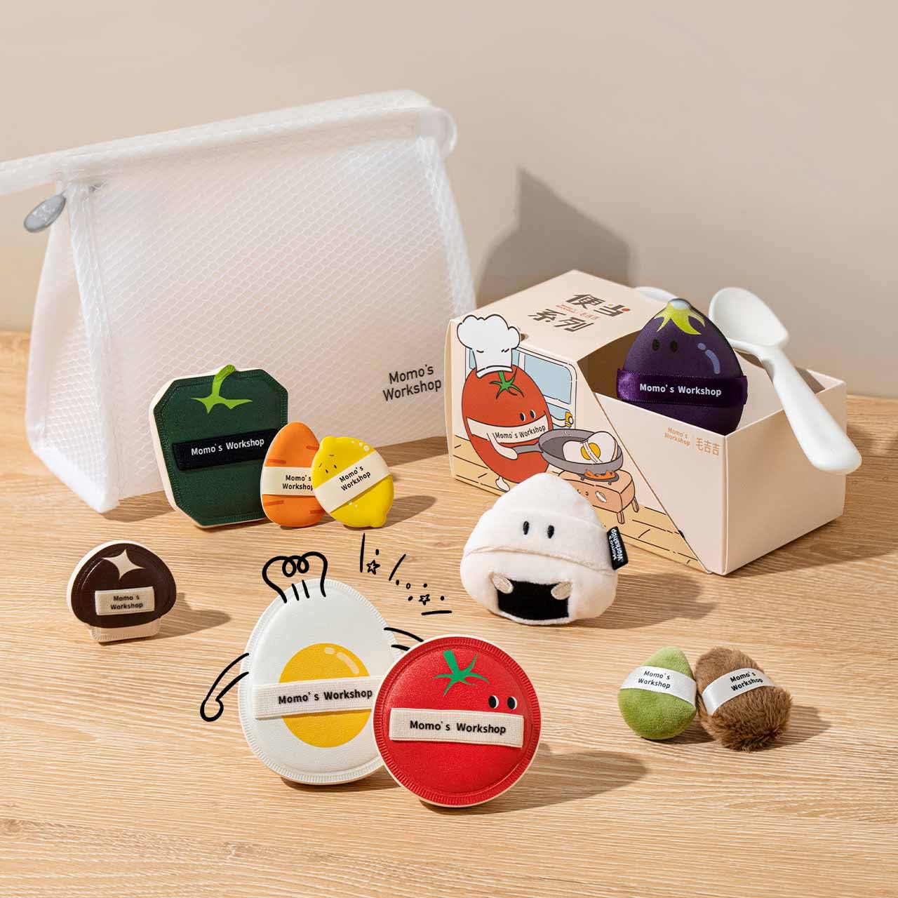 Momo's Workshop Bento Collection Makeup Sponges+Powder Puffs Set,11PCS Beauty Foundation Puffs for Creamy Finish, Halloween Makeup Sponge for Blending,Comfortable for All Skin Types & Storage Case