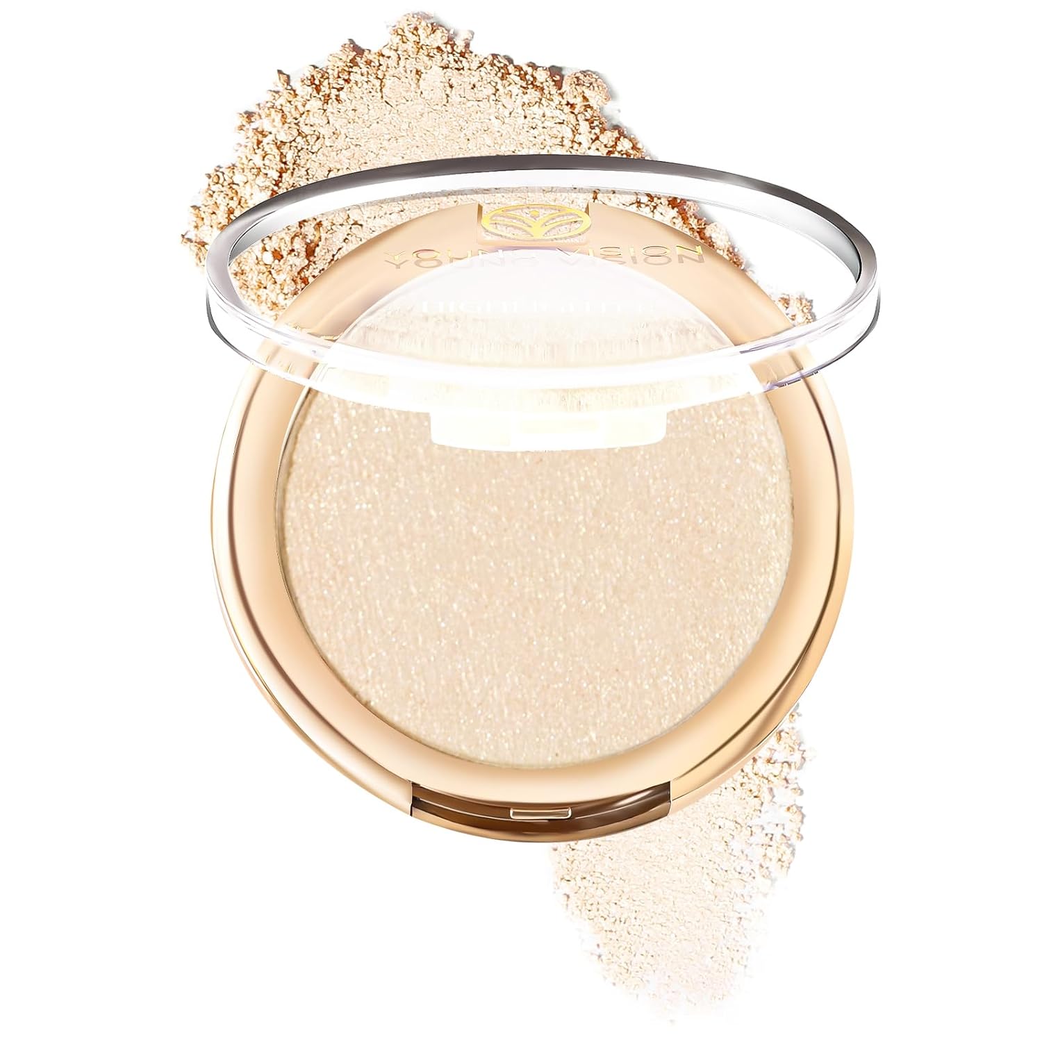 YOUNG VISION Pressed Powder Highlighter, Baked Natural Glow Contour Powder & Face Highligher, Cruelty-Free, Shimmer Highlighting Makeup for Face, Eye, Eyeshadow, Body, Skin (Gold)
