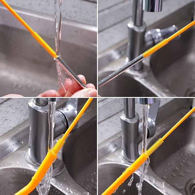 Silicone Straw Brush 4 Pack - (2 Small, 2 Wide) - 10 Inch Reusable Straw Cleaner, Pipe Cleaner, Glass and Detailing Tool (Charcoal)