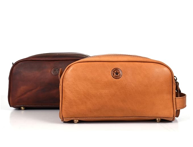 10" Premium Leather Toiletry Travel Pouch With Waterproof Lining Black Color | King-Size Handcrafted Vintage Shaving Kit By Aaron Leather Goods