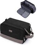 WANDF Toiletry Bag for Men Travel Toiletry Organizer Canvas and Leather Dopp Kit Water-Resistant Shaving Bag for Travel Accessories (Black, Medium)
