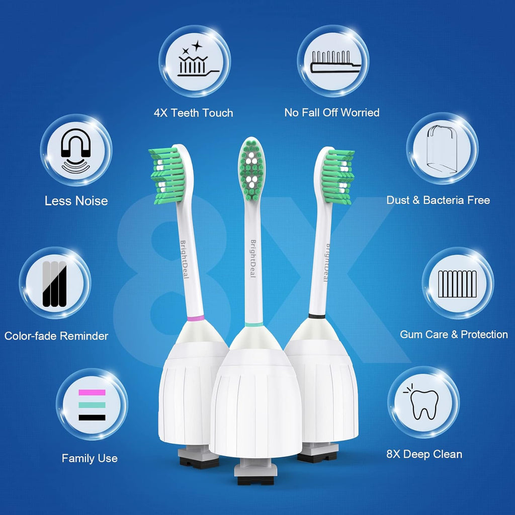 Toothbrush Heads for Philips Sonicare Essence Elite Advance Xtreme CleanCare E-Series Electric Sonic Screw-on Brush Replacement HX7022/66 HX7023 HX7001 with Cap, 6 Pack