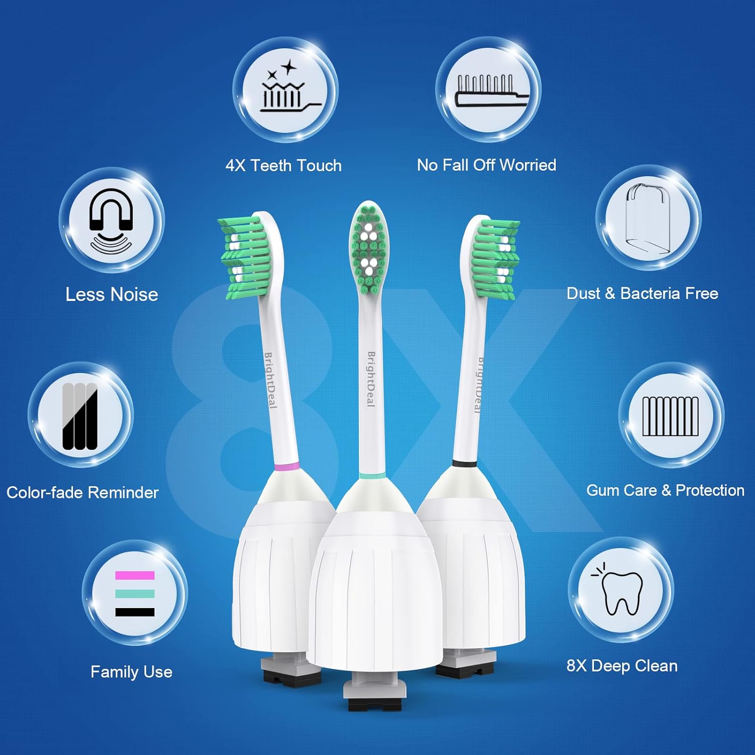 Toothbrush Heads for Philips Sonicare Essence Elite Advance Xtreme CleanCare E-Series Electric Sonic Screw-on Brush Replacement HX7022/66 HX7023 HX7001 with Cap, 6 Pack