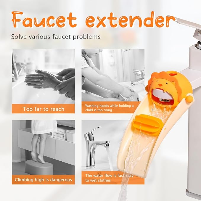 2pcs Faucet Extender for Toddlers,Sink Extender with Fun Little waterwheel, Rubber Adapter for Different Sizes of faucets, Dual Interface Splash-Proof Design,(Vertical/Horizontal Faucet Universal)