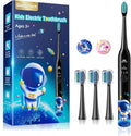 Kids Electric Toothbrush Rechargeable Age 3-5-6-12-18 Year Old, Sonic Toothbrush Kids with Timer 3 Modes 4 Vibrating Heads Habit Stickers Tooth Brush for Girls Boys and Childrens (Astronaut Black)