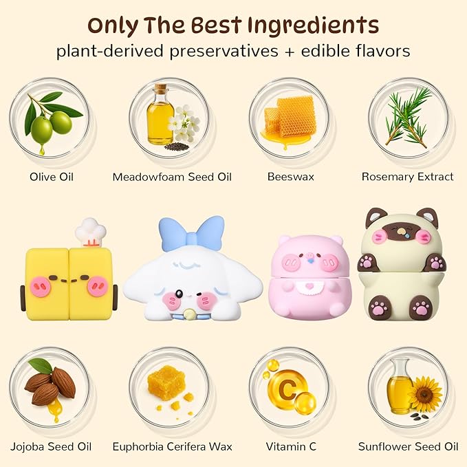 Cloud Comfort Lip Balm - 4 Tubes Fruit-flavored Moisture Lip Balms, Blueberry, Jasmine, Orange, and Peach Flavors, 3-in-1 Repairs Lip Damage Caused by Dryness, Makeup and UV Rays