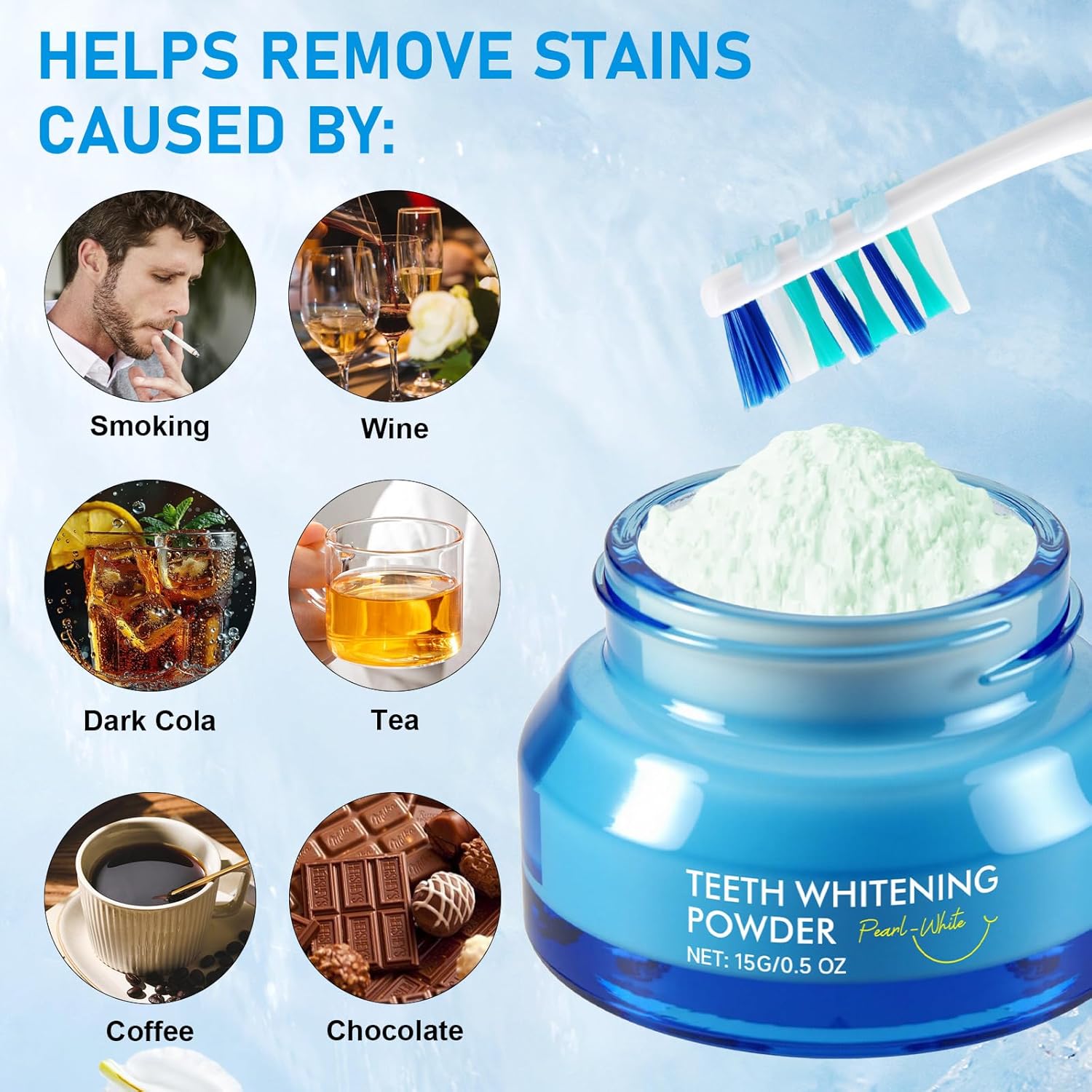 Teeth Whitening Powder, Advanced Whitens Teeth,Removes Stains, No Sensitivity, Toothpaste Power, Breath Freshener,Protects Enamel and Promotes Overall Oral Health, for Coffee, Tea and Tobacco Stains