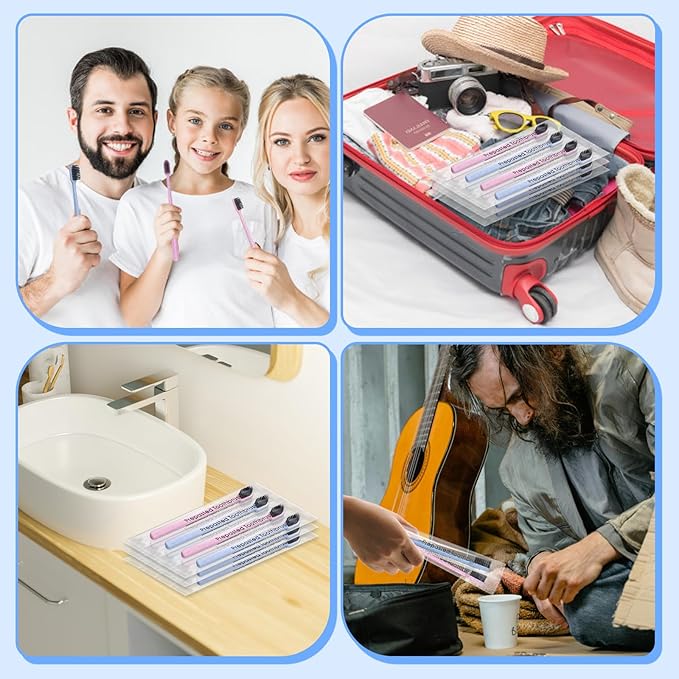 100Pcs Prepasted Disposable Toothbrushes Bulk Individually Wrapped Pre Pasted Soft Bristle Tooth Brush Set Travel Colorful Toothbrushes for Homeless Gift Hotel Camping Travel