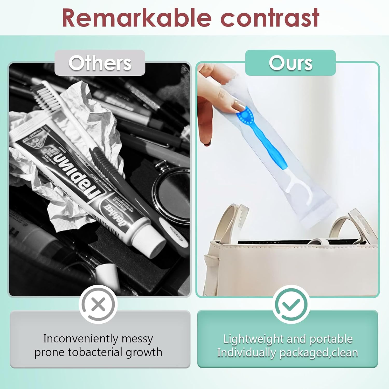 YIBLBOX 5 in 1 Toothbrush & Floss,5 in 1 mini Toothbrush & Floss & Tongue Scraper & Toothpick Set,Disposable Toothbrushes with Toothpaste, Portable Oral Care for Travel Work