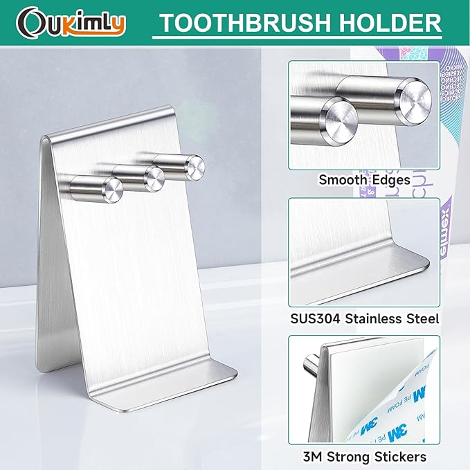 Electric Toothbrush Head Holder Adhesive or Tabletop, Tooth Brush Holder for Bathroom, Electric Toothbrush Holders Wall Mounted, Stainless Steel Tooth Brushing Holder, Brushed Brush Head Holder