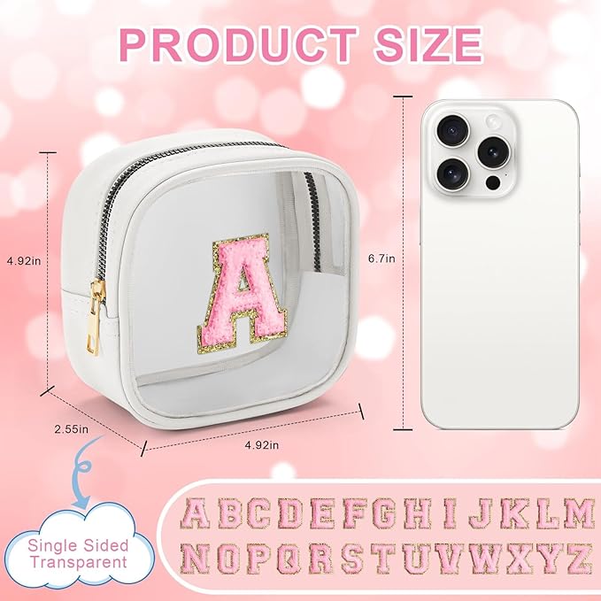 YOOLIFE Initial Make Up Bag Travel Toiletry Bag, Clear Makeup Bag Preppy Cosmetic Bags Organizer Travel Essentials Gifts for Women Teen Girlfriend Teacher Mom Birthday Mothers Day Gifts White O