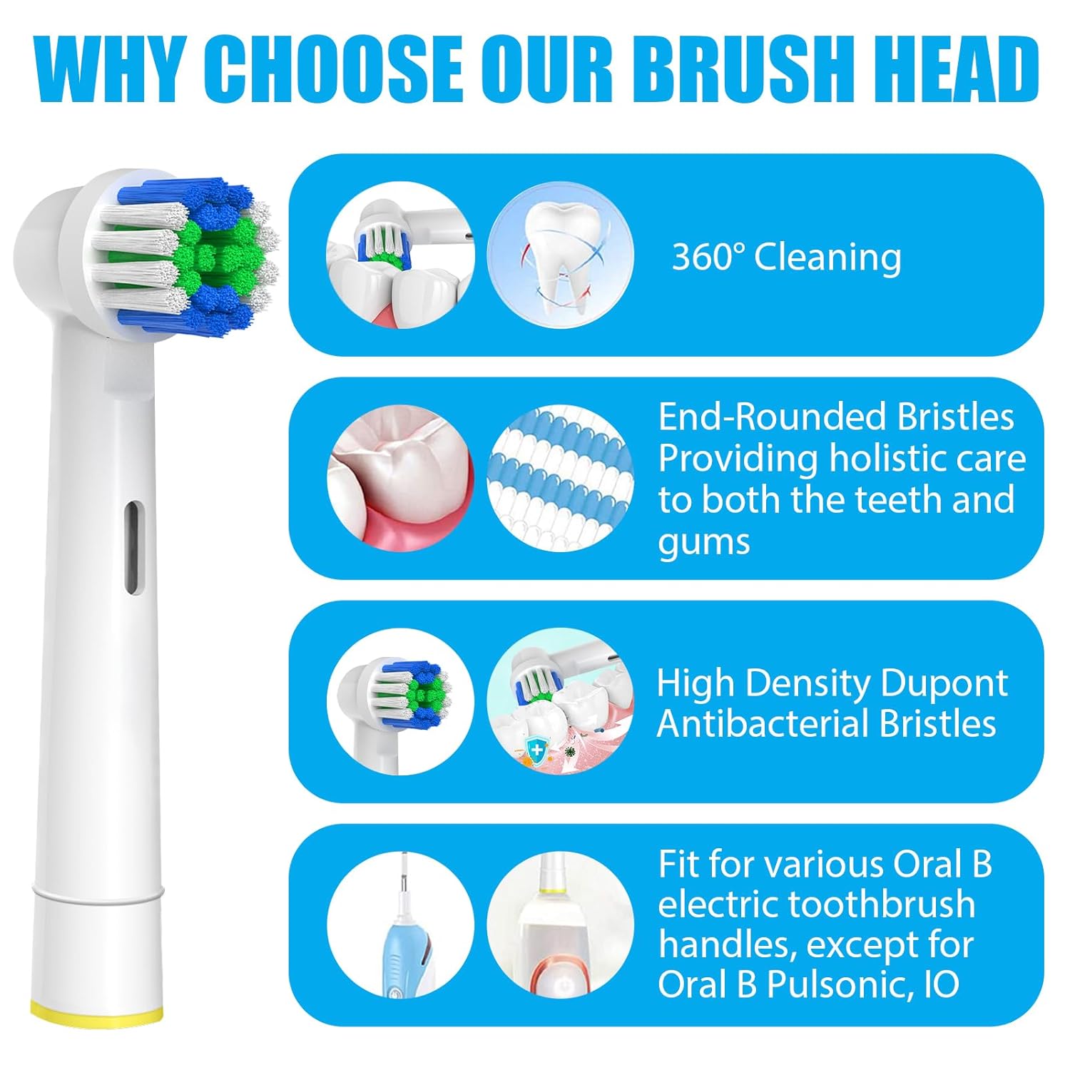 Replacement Toothbrush Heads Compatible with Oral-B Braun, 20 Pcs Professional Electric Toothbrush Brush Heads for Oral B Replacement Head Refill Pro 500/1000/1500/3000/3757/5000/7000/7500/8000