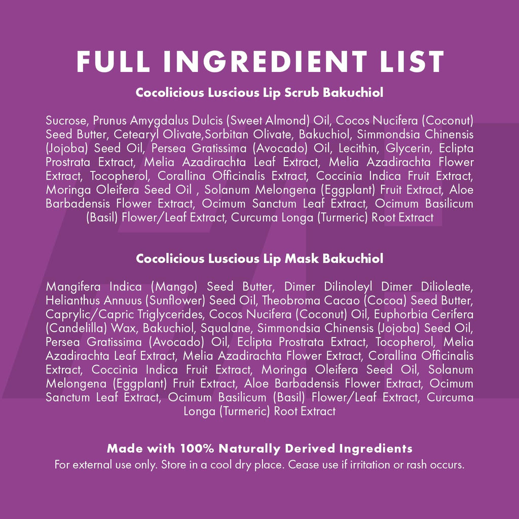 100% Natural Lip Scrub, Vegan Conditioning Coconut Lip Exfoliator - Gentle Exfoliant, Sugar Lip Polish and Lip Exfoliator Scrubber for Chapped and Dry Lips (Bakuchiol 3pc Set) Stocking Stuffers