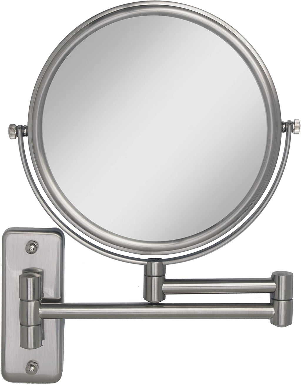 Zadro 7" Wall Mounted Wardrobe, Vanity Makeup Mirror with Magnification & Extending Arm (Large | 12.25" x 12" | 8X/1X, Satin Nickel)