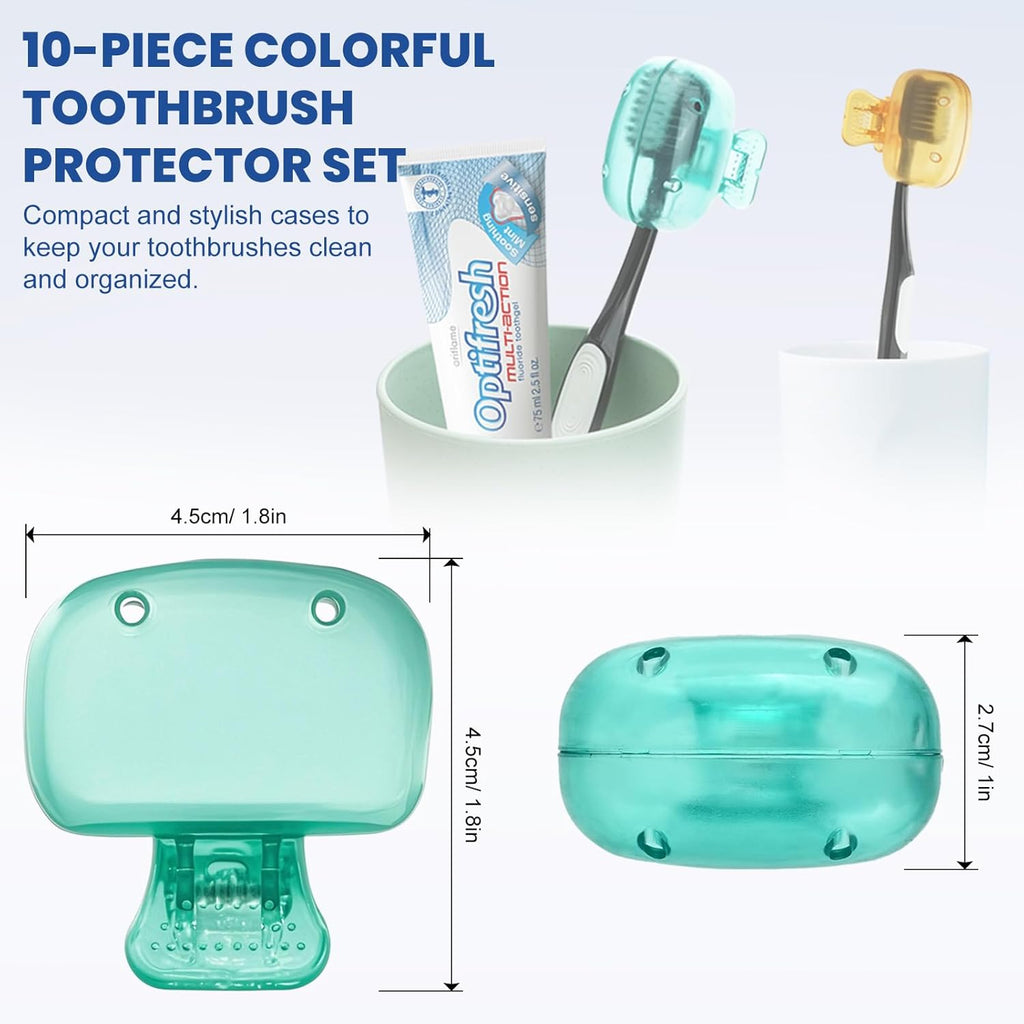 Zoyiancy 10pcs Toothbrush Cover, Toothbrush Protector Case, Travel Tooth Brush Head Pod Case, Toothbrush Cap Plastic Clip for Household Bathroom School(10 Colors)