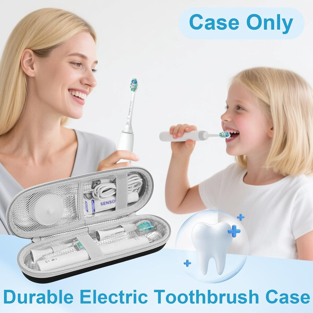 Electric Toothbrush Travel Case for Philips Sonicare 4100 6100 5100 6500 Series Electric Toothbrush, Hard EVA Toothbrush Protective Holder, Water-Resistant（Includes 2 Brush Head Covers）