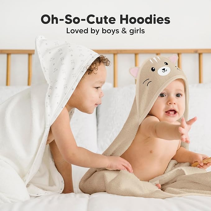 KeaBabies Hooded Baby Towel for Newborn - Viscose Derived from Bamboo Large Baby Bath Towels with Hood for Boys, Girls, Toddler, Extra Absorbent & Soft Newborn Bath Essentials (Cat, Petite)