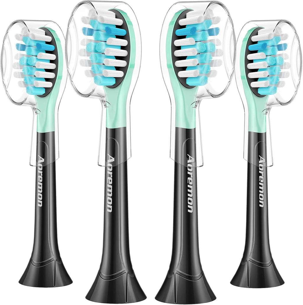 Aoremon Toothbrush Replacement Heads for Sonciare C3 - Brush Heads for Philips Sonicare 2 Series 3 Series ProtectiveClean 4100 5100 6100 DiamondClean FlexCare HealthyWhite G3 W3 C2 G2 C1,4 Count,Black