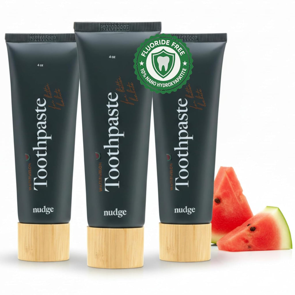 Nudge 10% Nano Hydroxyapatite Toothpaste, Remin+™ with Vitamin E, Fluoride-Free, SLS Free, Helps Remineralize Enamel, Supports Dry Mouth Relief and Sensitive Teeth, Watermelon, 4 oz (Pack of 3)