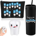 Skylety 3 Pcs Dental Hygiene Month Gifts Dental Assistant Hygienist Appreciation Gift 16oz Tumbler with Lid Cute Teeth Makeup Bag Stress Toy Employee Thank You Dentist Coworker Nurse Student(Black)