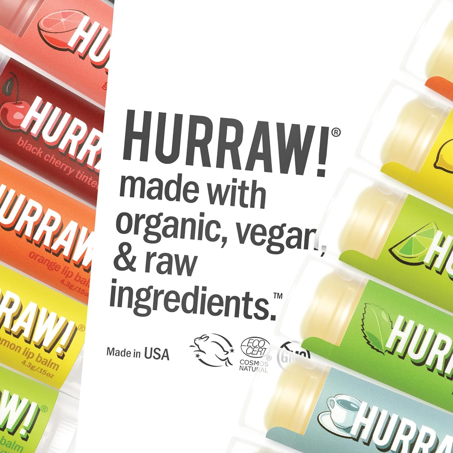 Hurraw! Lip Balms: Staff Favorites, 5 Balm Bundle Pack – Mint, Earl Grey, Coffee Bean, Coconut, Black Cherry (Sheer Red Tint). Organic, Certified Vegan, Cruelty & Gluten Free. All Natural. Made in USA