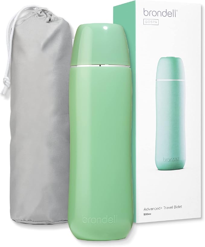Brondell GoSpa Advanced Portable Bidet for Travel–Pop-Up Nozzle System –High-QualityCompact Bidet with Discreet Travel Bag for Convenient Storage–500mL, Green