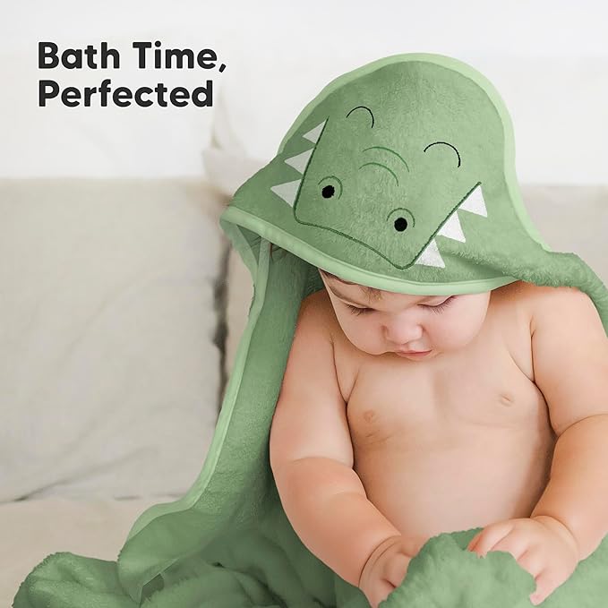 KeaBabies Hooded Baby Towel for Newborn - Viscose Derived from Bamboo Large Baby Bath Towels with Hood for Boys, Girls, Toddler, Extra Absorbent & Soft Newborn Bath Essentials (Alligator, Regular)