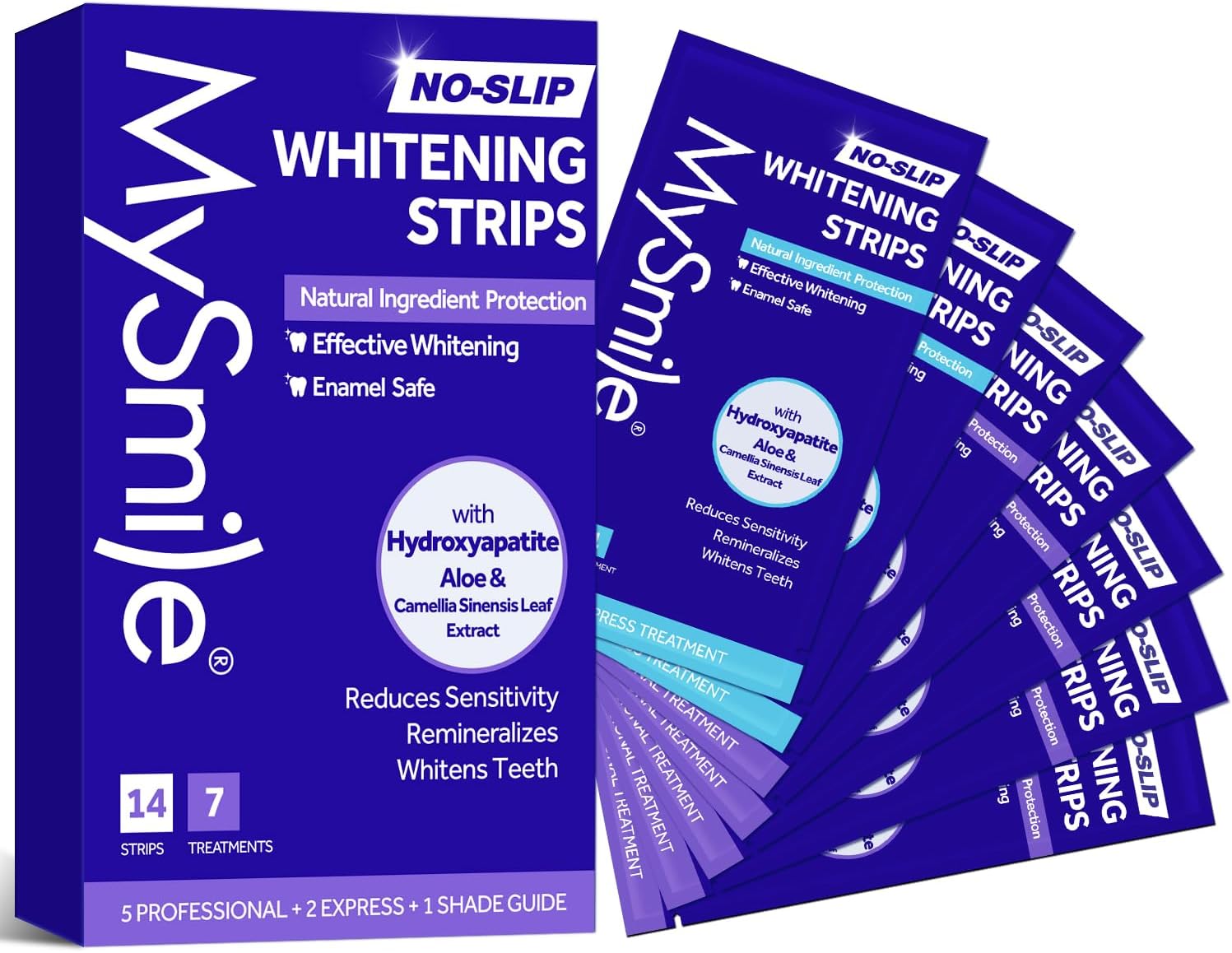 MySmile Teeth Whitening Strips, Hydroxyapatite-Infuse White Strips, Non-Sensitive Teeth Whitening with Soothing Natural Ingredients, Enamel-Safe, Residue-Free, Non-Slip, 7 Treatments Kit (14 Count)
