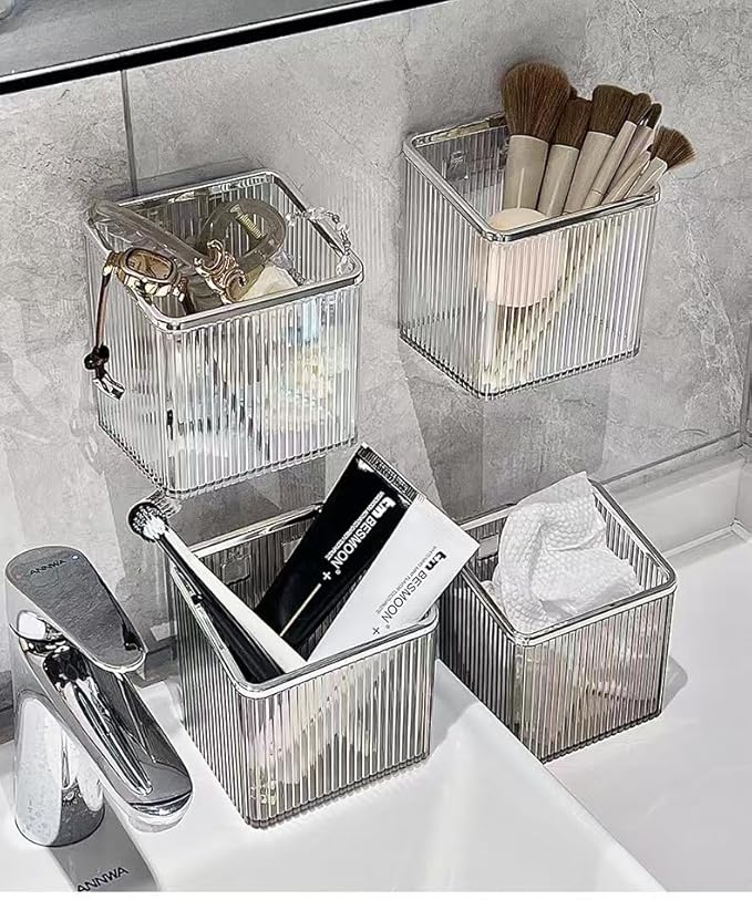 2 Pack Wall Toothbrush Holder for Shower Adhesive Shower Holder for Tooth Brush,Electric Toothbrush,Toothpaste,Razor,Makeup Brush,Hanging Wall Storage Organizer Bucket(Silver)