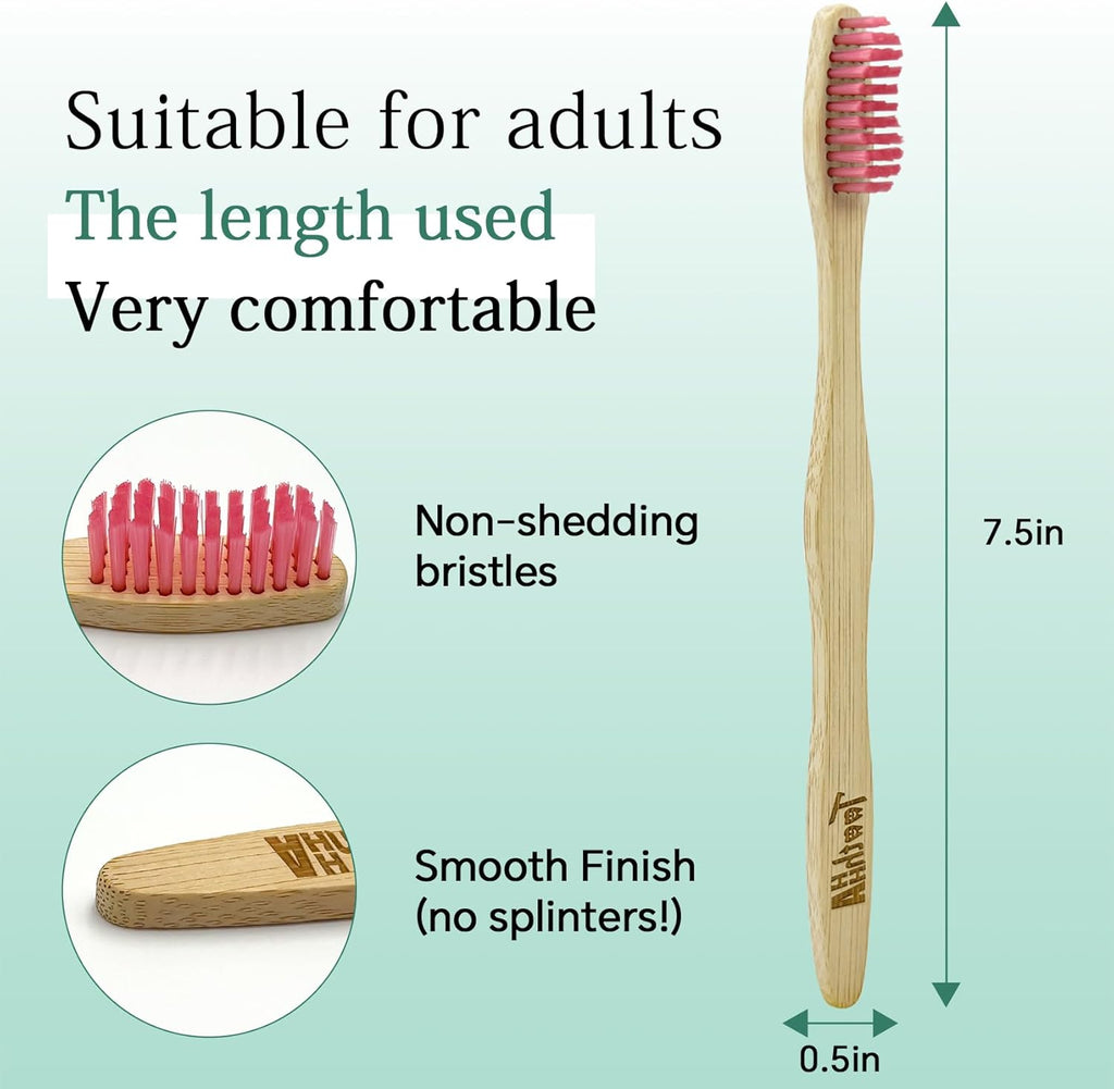 Bamboo Toothbrushes, Medium Bristles BPA-Free Bristles Toothbrushes for Adults - Eco-Friendly, Natural Wooden Toothbrush 8 Pack