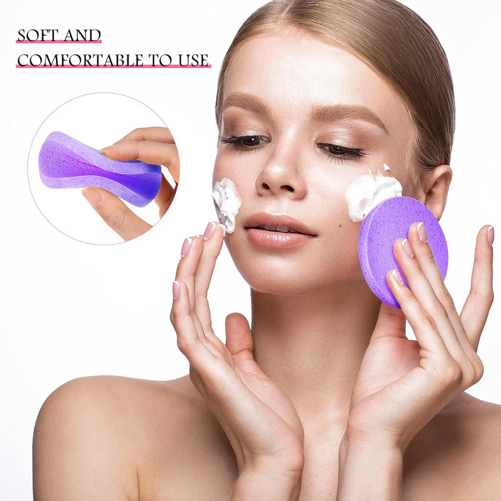 Patelai 120 Pieces Compressed Facial Sponge for Estheticians Face Makeup Removal Cleansing Sponge Pad Exfoliating Spa Wash Round Facial Cleansing Pads Supplies(Purple)