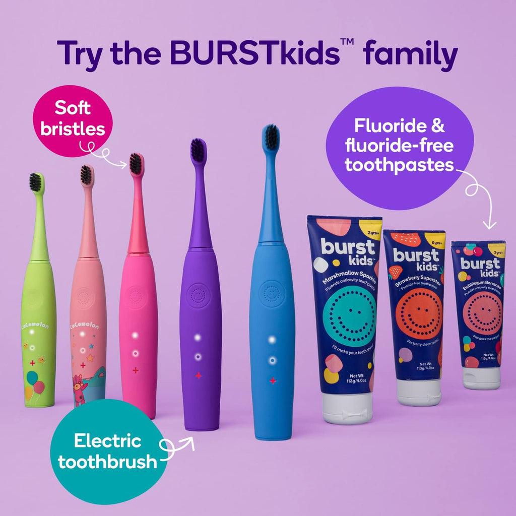 BURST Bubblegum Bonanza Kids Toothpaste with Fluoride (4oz/2 Pack) | Great Tasting Flavored for Children & Toddlers | Anticavity | Dye Free & Vegan | Safe for Kids Ages 2+