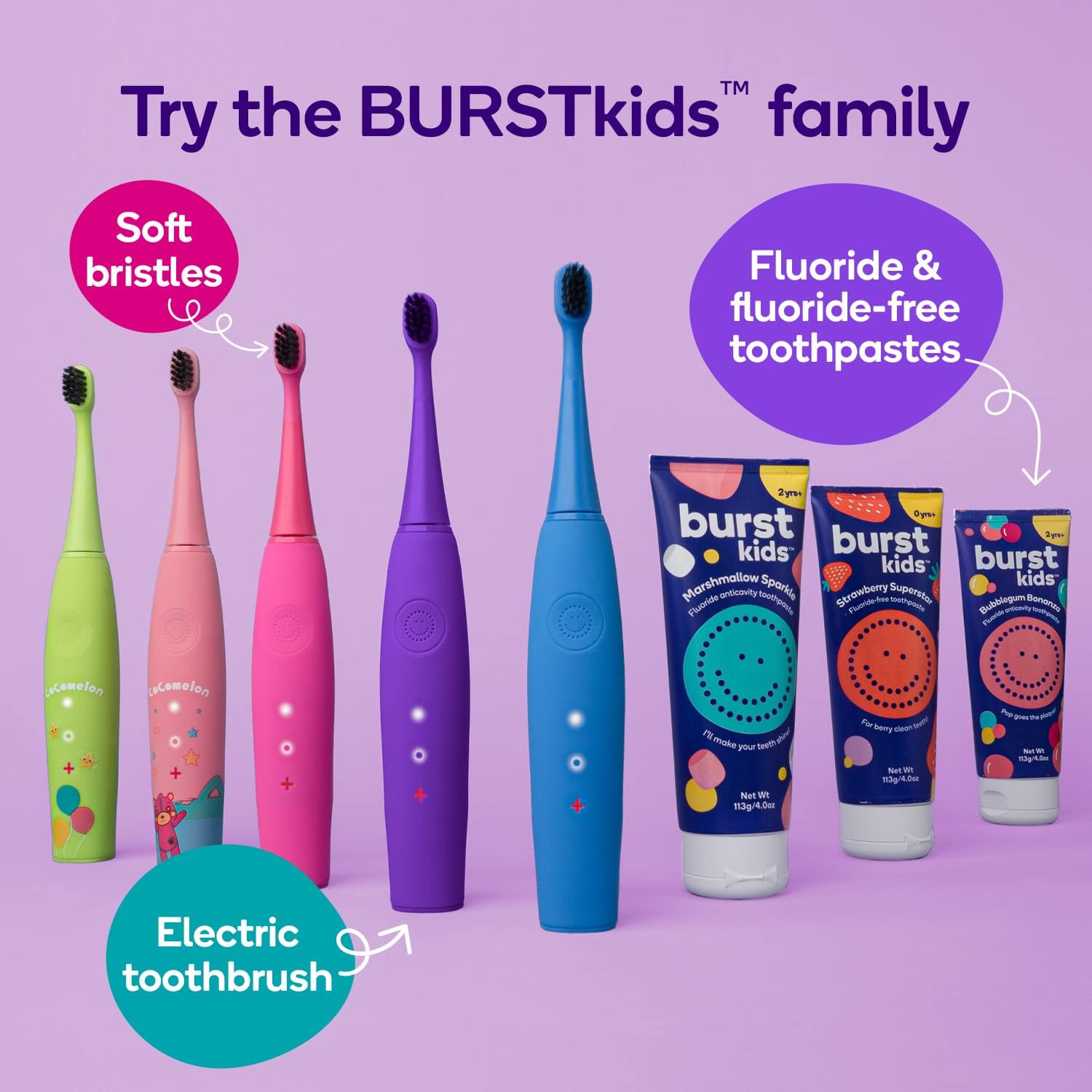 BURST Bubblegum Bonanza Kids Toothpaste with Fluoride (4oz/2 Pack) | Great Tasting Flavored for Children & Toddlers | Anticavity | Dye Free & Vegan | Safe for Kids Ages 2+