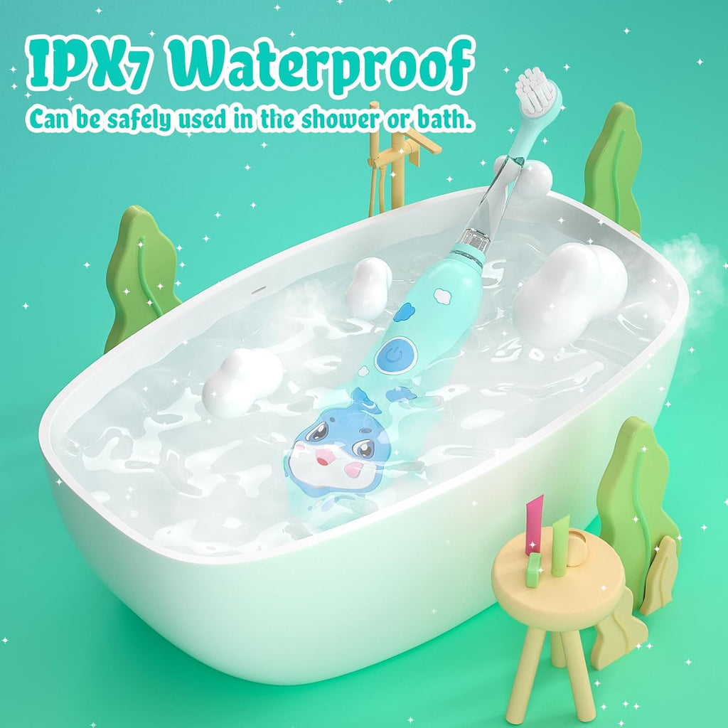 SEAGO Kids Electric Toothbrushes Rechargeable, Toddler Electric Toothbrush with Magnetic Charging, LED Observing Light, 8 Toothbrush Heads for Ages 2-4 -6 Boys Girls (Blue)