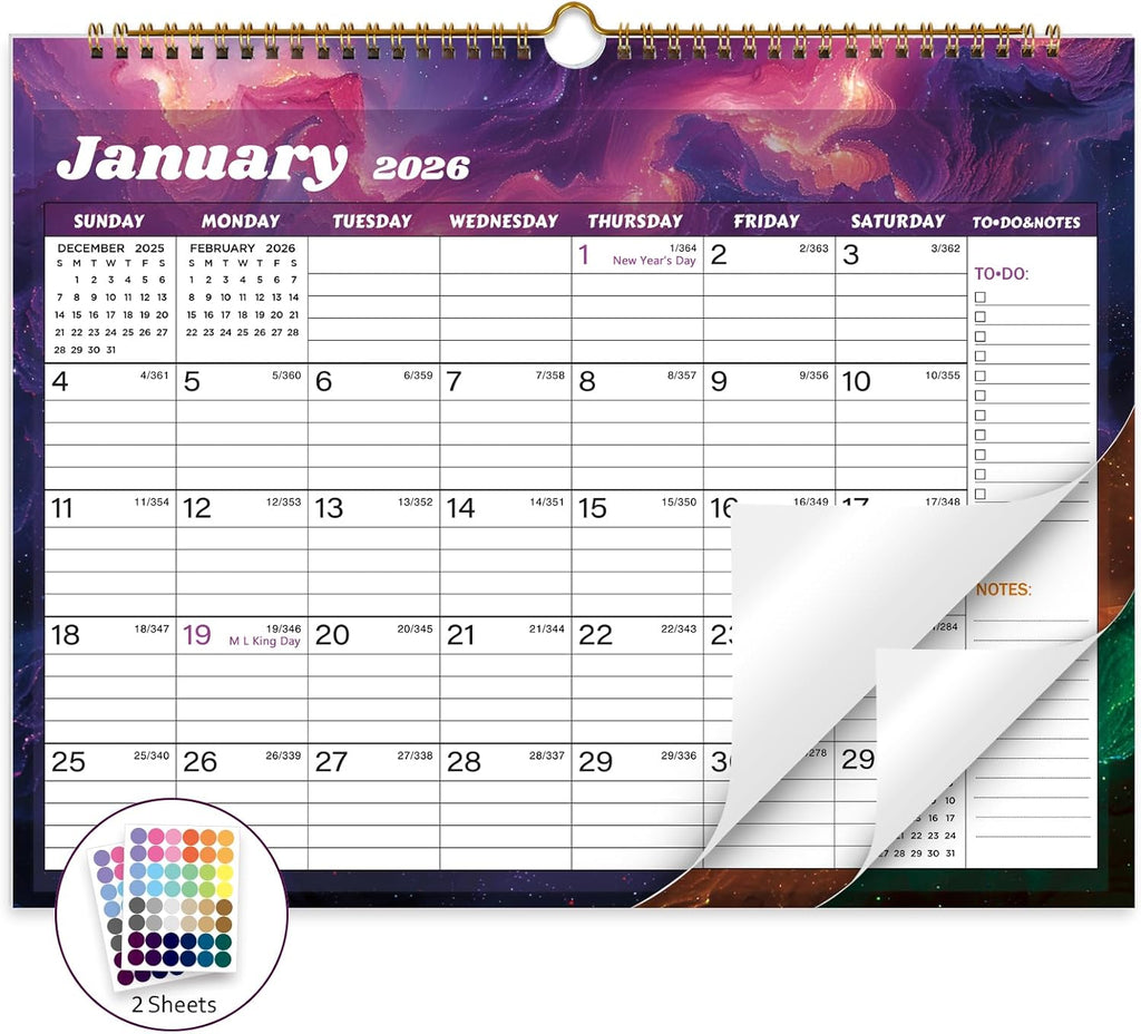 2026 Calendar 12 Month Wall Calendar 2026, Jan to Dec 2026 Calendar with Julian Dates, 14.8" X 11.5" (2026 Wall Calendar Star Dust)