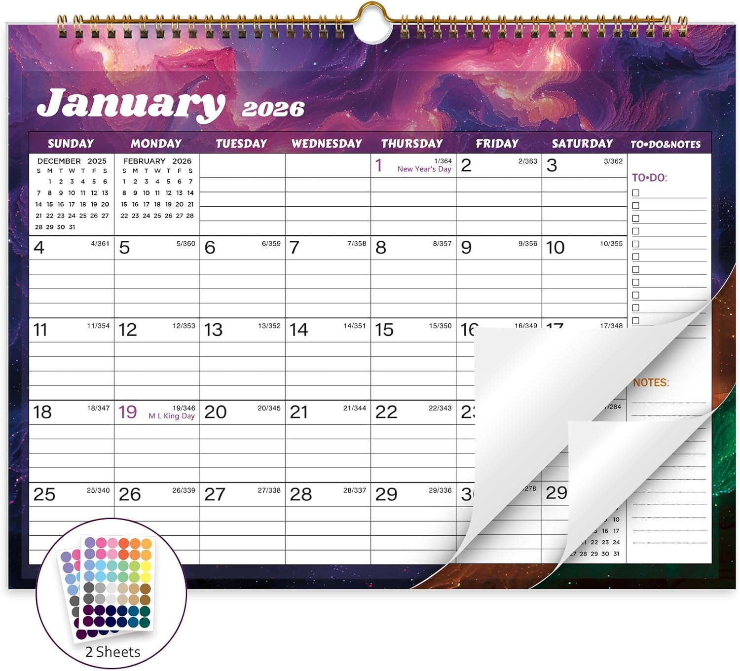 2026 Calendar 12 Month Wall Calendar 2026, Jan to Dec 2026 Calendar with Julian Dates, 14.8" X 11.5" (2026 Wall Calendar Star Dust)
