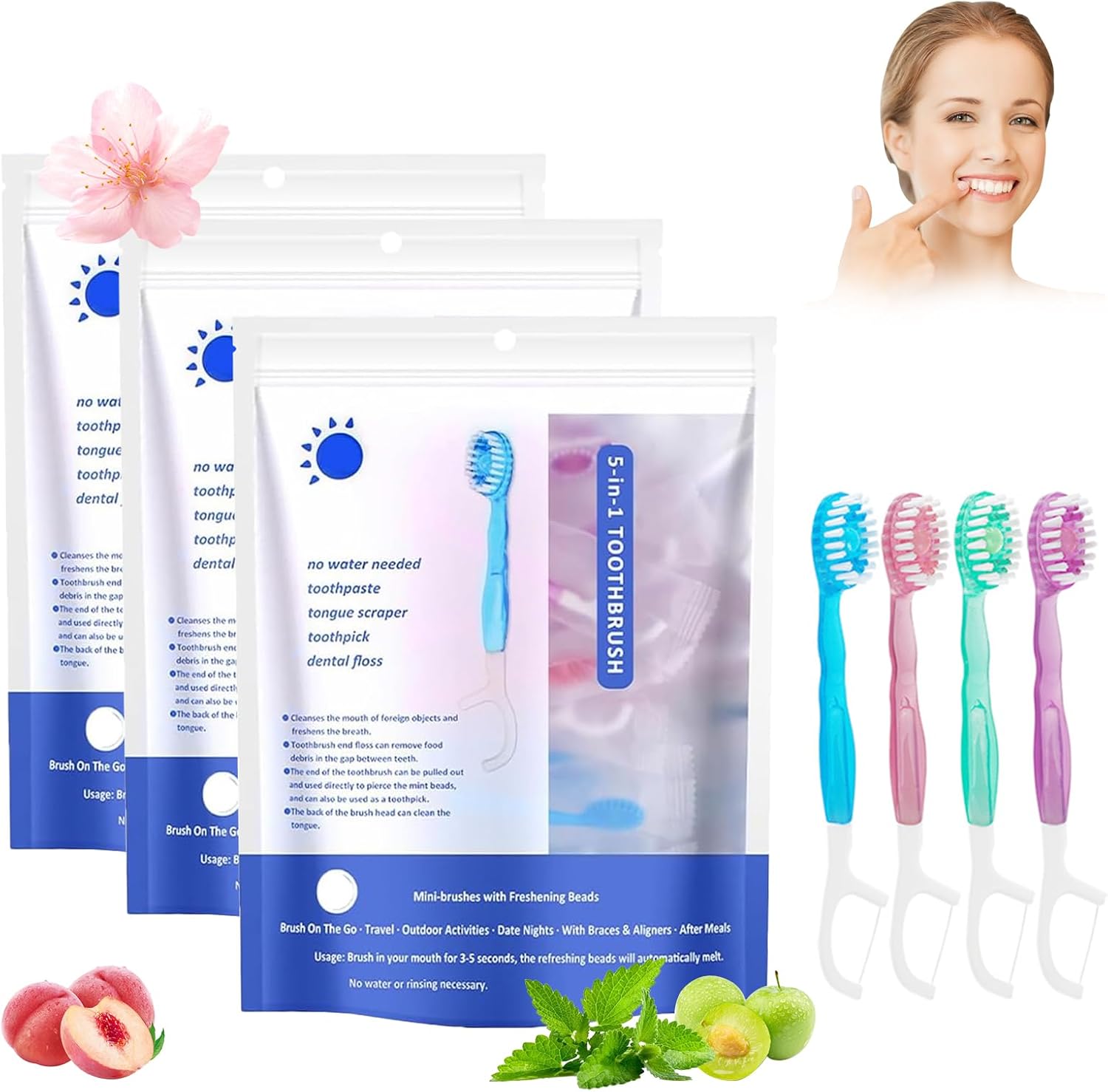 5 in 1 Toothbrush & Floss, 26Pcs mini toothbrushes with Toothpaste, All in one Oral Care on The go, 5 in 1 mini Brush, Toothpaste and Floss, Disposable Travel Toothbrush Set (3)